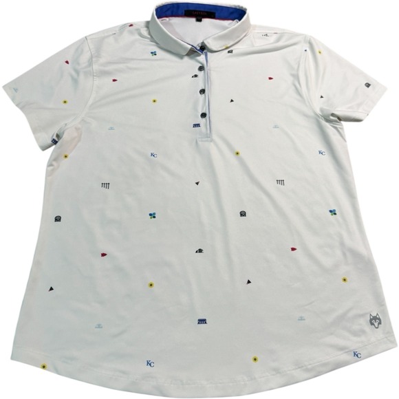Greyson Tops - Greyson XL Golf Polo Shirt White Colorful Print Short Sleeve Kansas‎ City Icons